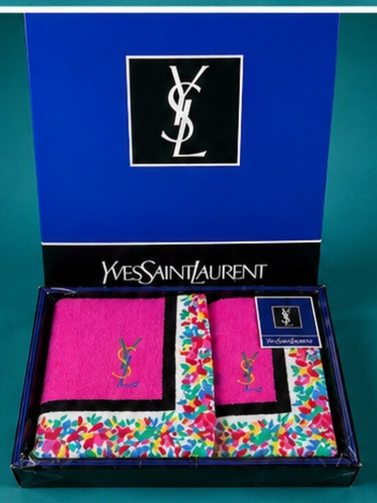 Yves Saint Laurent Handbags - Yves Saint Laurent (YSL) Vintage Pink Floral Embroidered Bath Towel Gift Set